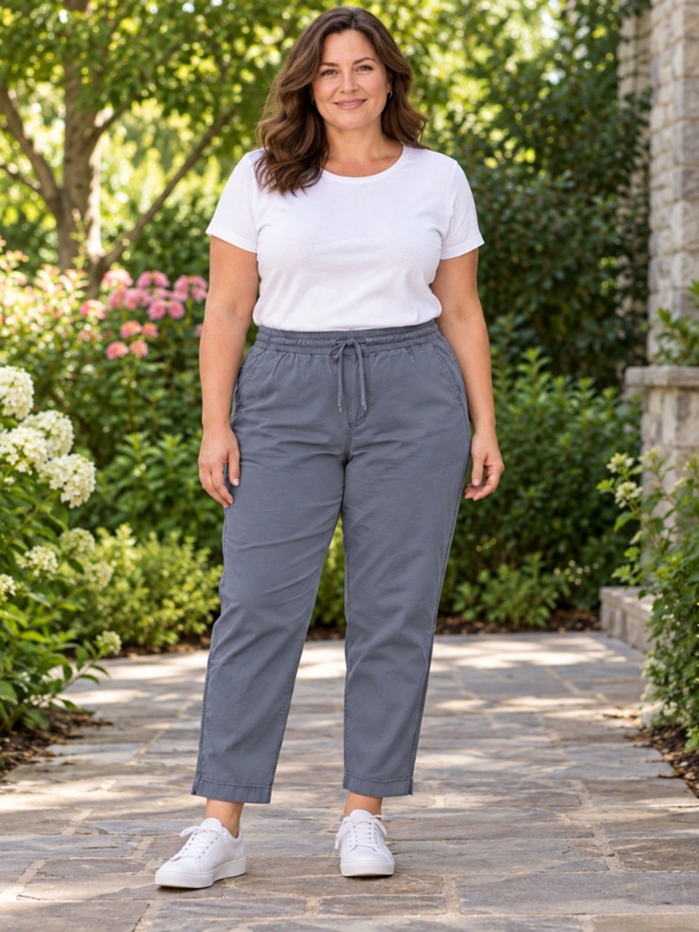 L.L.Bean Favorite Fit Slate Gray/Blue Drawstring Ankle Pants Size 16 Regular